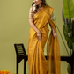 Pure Handloom Linen Saree | Golden Yellow  and Yellow  | Half and Half style with Contrast Border