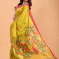 Silk Saree With Neon Yellow - 138