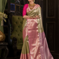 Tulasi  -  Basil green silk with pink-gold border and temple zari