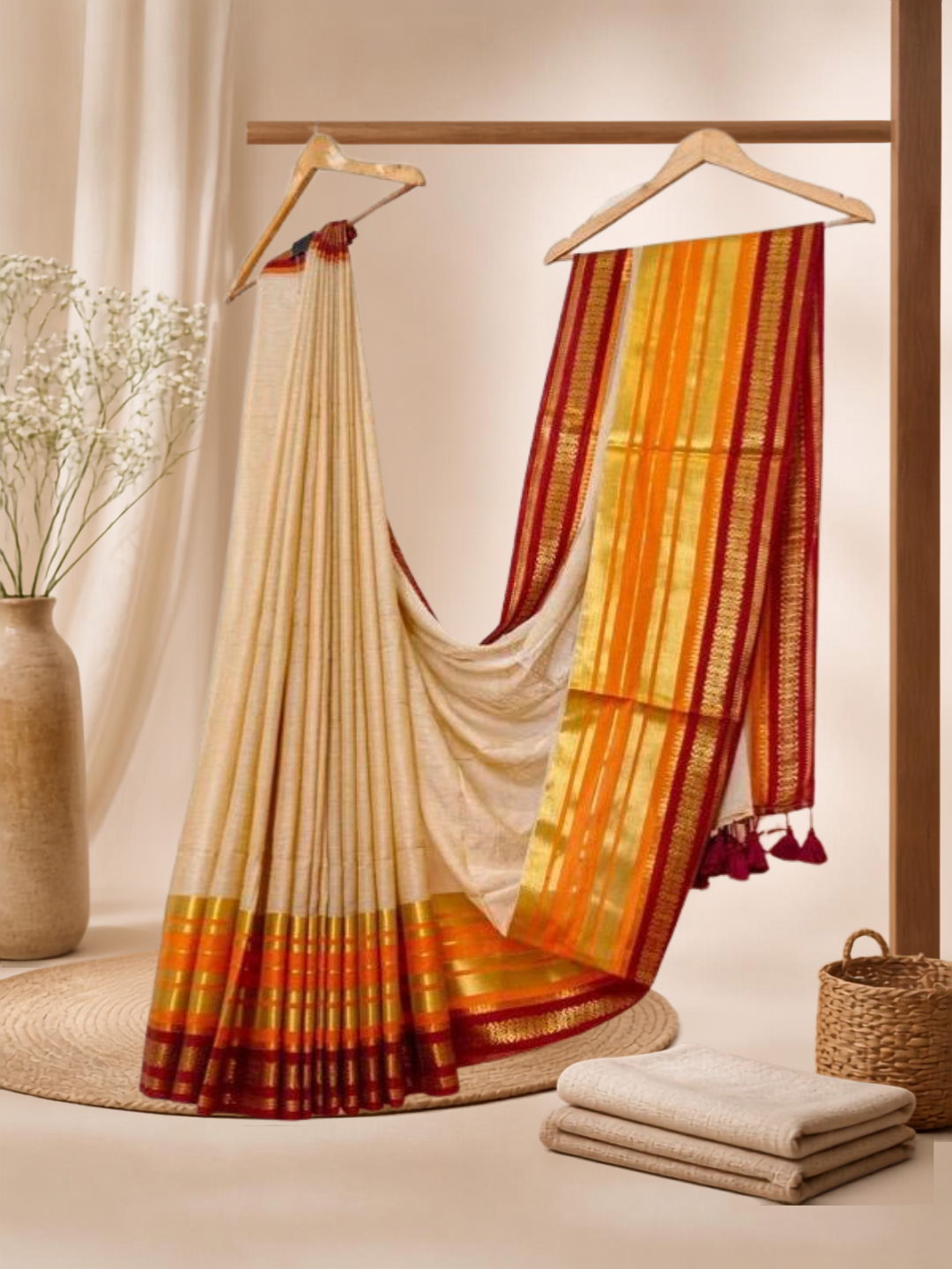 Pure Handloom Mul Cotton Saree | Linen White