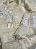 Muslin Jamdani 2-Piece Set Kurti & Dupatta (UNSTITCHED) Cotton White-944