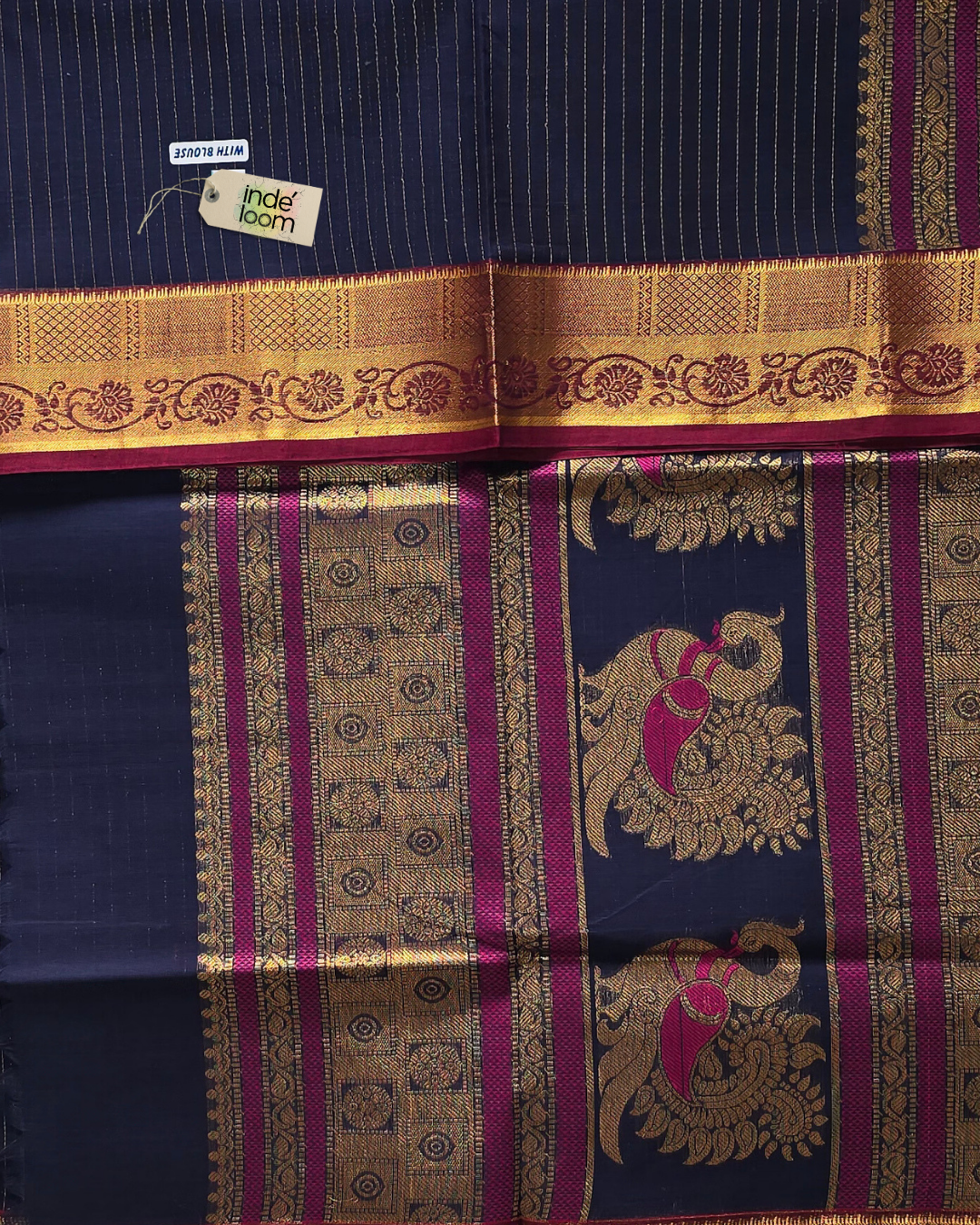 Kanchi Cotton|Navy Blue & Maroon