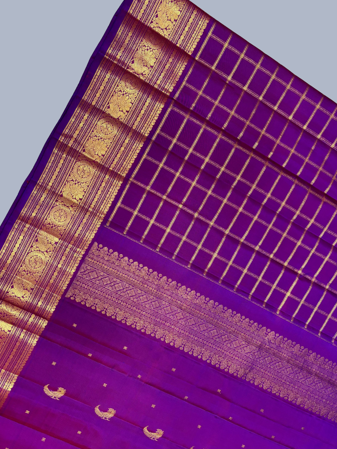 Pure Handwoven Gadwal Silk Saree With Plum Purple -030