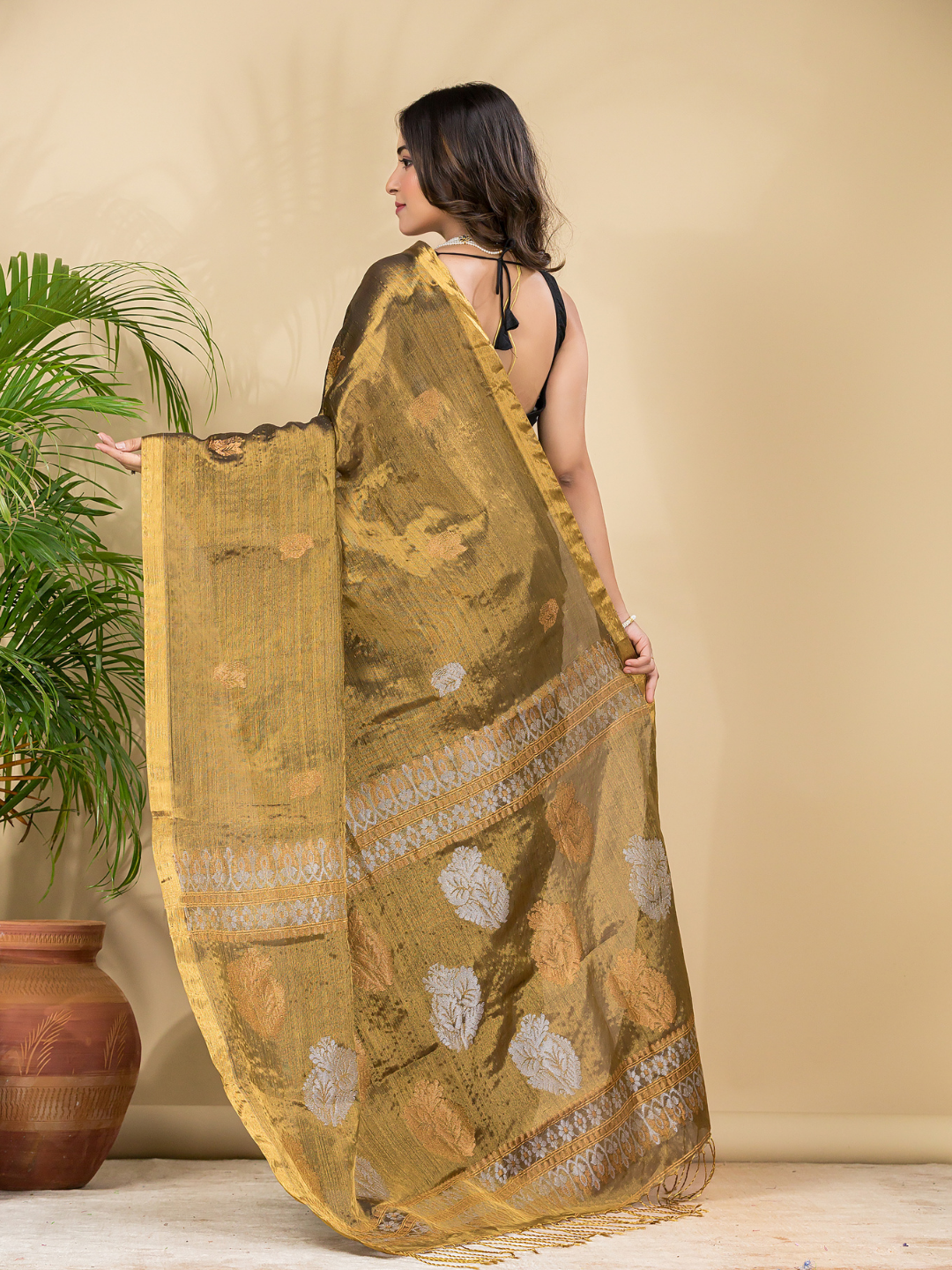 Tissue Silk Saree With Golden Brown - 029