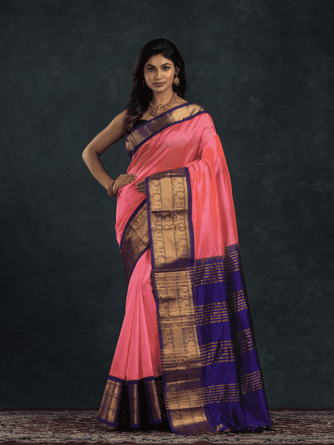 Pure Handloom Korvai Saree | Hot Pink and Golden Blue