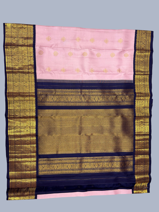 Pure Handwoven Gadwal Silk Saree With Light Pink - 028