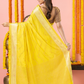 Classic Benarasi Katan Semi Silk Saree | Lemon Yellow