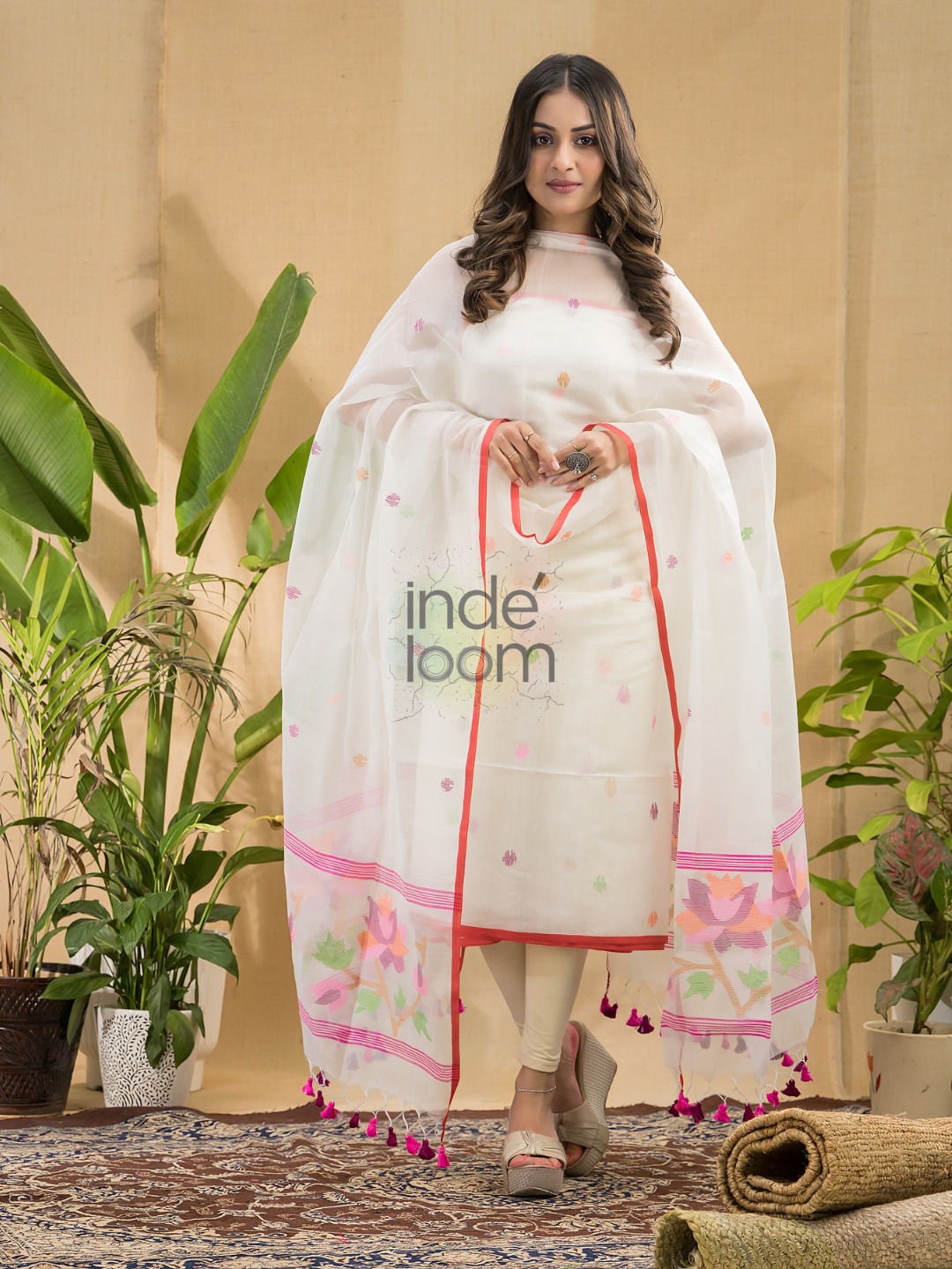 Light White Jamdani 2-Piece Set Kurti & Dupatta (UNSTITCHED) -761