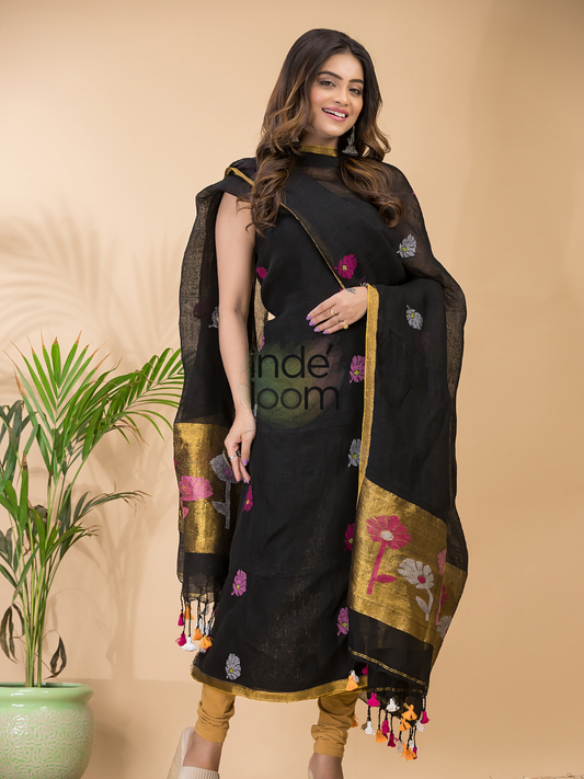 Smokey Black  2-Piece Set Kurti & Dupatta (UNSTITCHED) -099