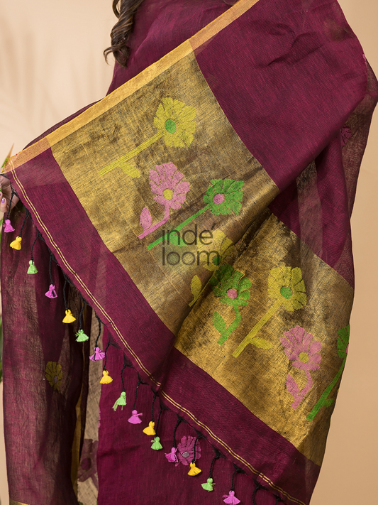 Brown Red Linen X Linen 2-Piece Set Kurti & Dupatta (UNSTITCHED) -081