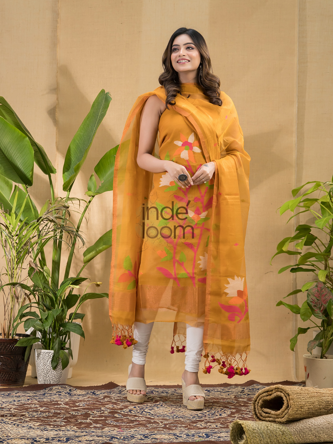 Turmeric Orange Jamdani 2-Piece Set Kurti & Dupatta (UNSTITCHED) -757