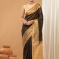 Pure Handloom Korvai Saree | Dark Brown With Golden Pallu Broder