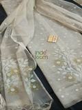 Muslin Jamdani 2-Piece Set Kurti & Dupatta (UNSTITCHED) Silver White -945