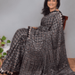 Ajrakh Exclusive Designer Modal Silk in Black and Blue with Intricate Pattern - 043 - indeloom