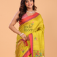 Silk Saree With Neon Yellow - 138
