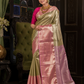 Tulasi  -  Basil green silk with pink-gold border and temple zari