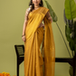 Pure Handloom Linen Saree | Golden Yellow  and Yellow  | Half and Half style with Contrast Border