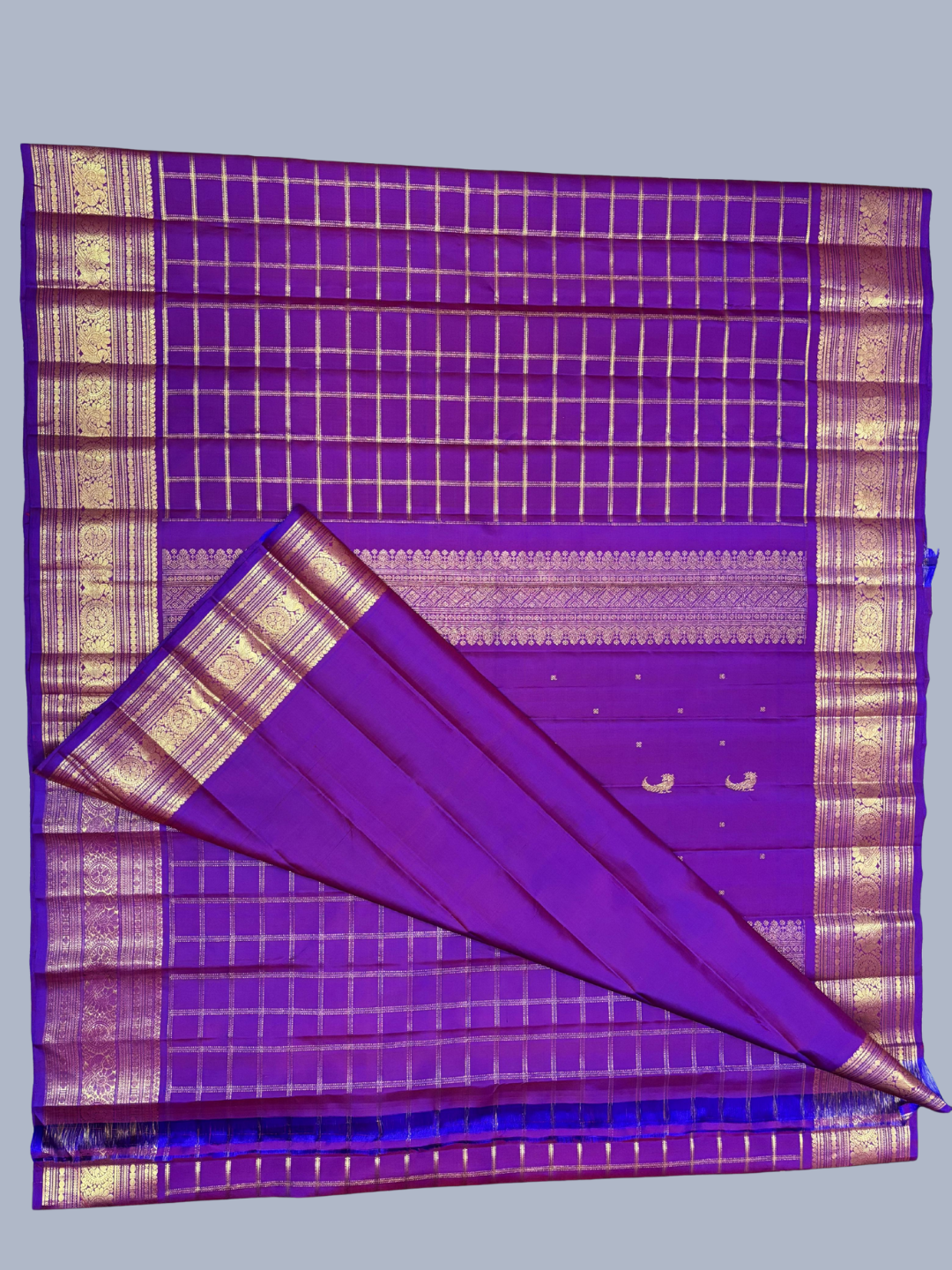 Pure Handwoven Gadwal Silk Saree With Plum Purple -030