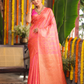Padma Roopa - Coral lotus-toned drape with bird motifs