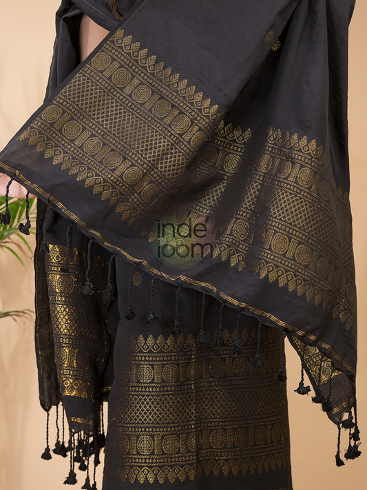 Rich Black Organic Linen 2-Piece Set Kurti & Dupatta (UNSTITCHED) -080