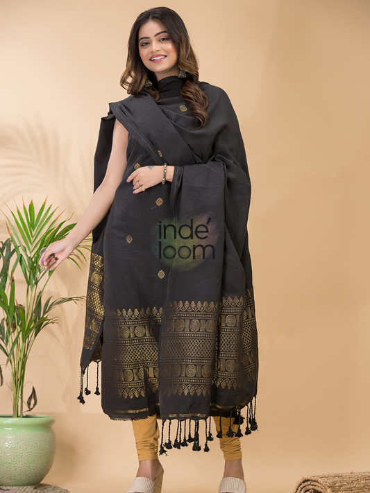 Rich Black 2-Piece Set Kurti & Dupatta (UNSTITCHED) -080