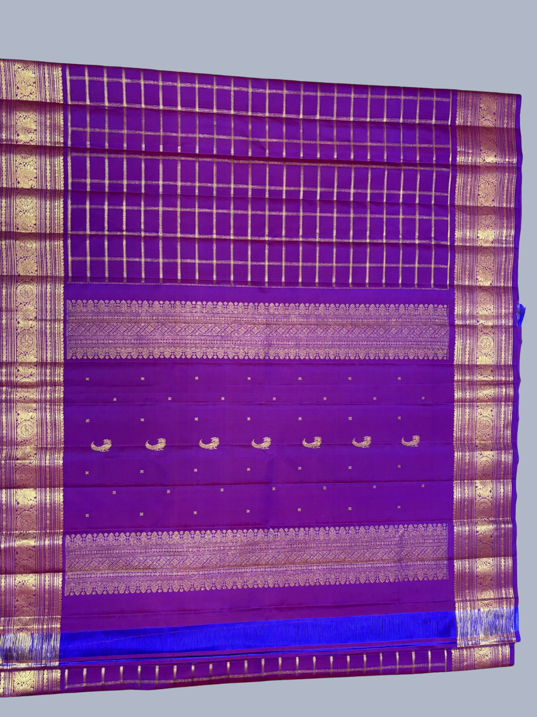 Pure Handwoven Gadwal Silk Saree With Plum Purple -030