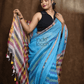 Handloom Linen Checks Saree with Indigo Blue-013 - indeloom