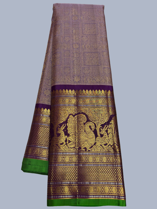 Pure Handwoven Gadwal Silk Saree With Mulberry Purple - 030