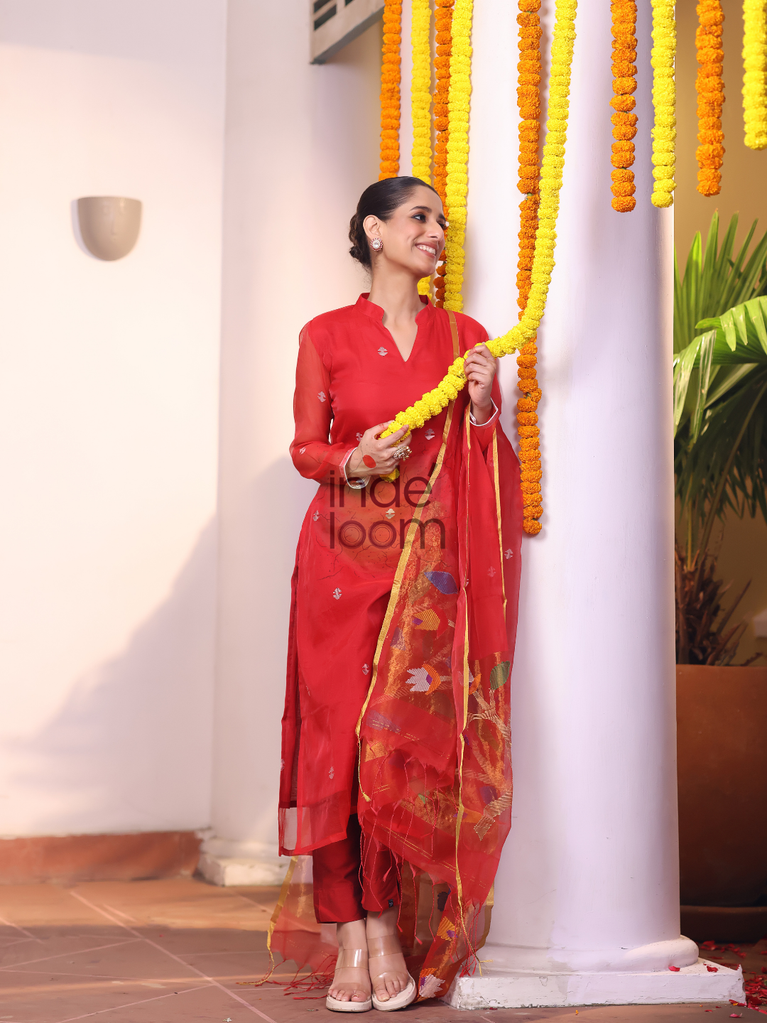 Imperial Red Sequin Paithani Jamdani 2-Piece Set Kurti & Dupatta (UNSTITCHED) - 309