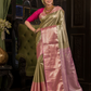Tulasi  -  Basil green silk with pink-gold border and temple zari