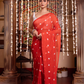 Handloom Mul Cotton Saree With White Hearts In Red  - 058