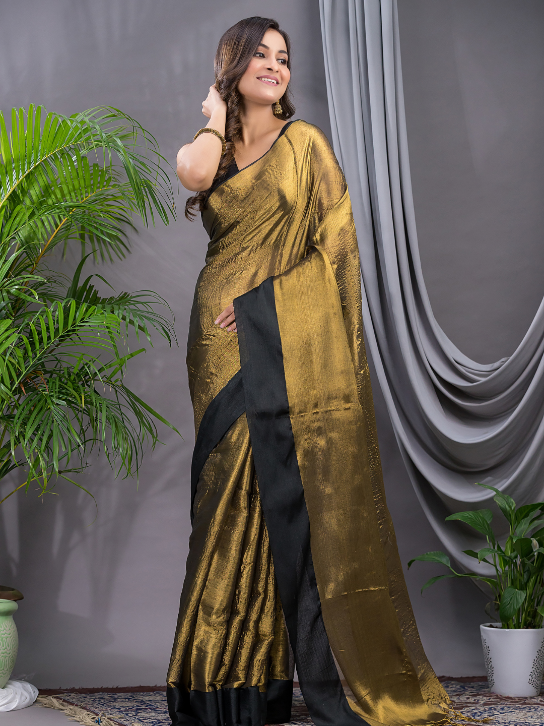 Tissue Silk Saree With Olive Green - 013
