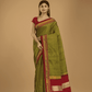 Pure Ilkal Saree With Olive Greenand Red Border - 048