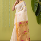 Handwoven Jamdani Muslin Saree | Off-White and Gold | All-over Buttas with All-over Jamdani weaves