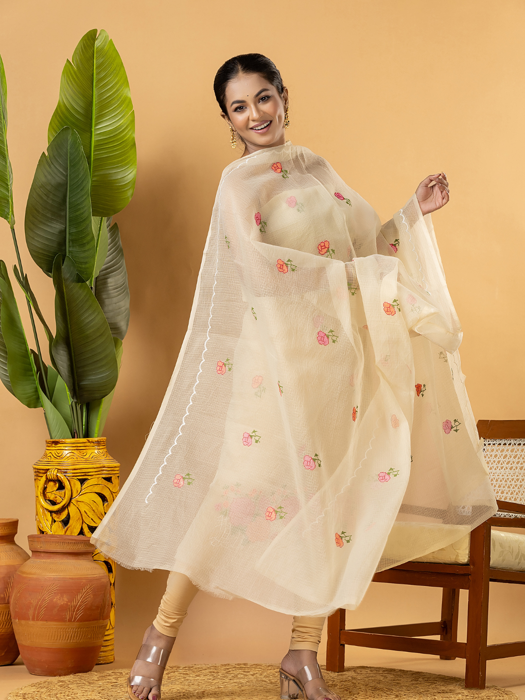 Classic Kota Doria Cotton Unstitched 2-Piece Kurti | Cream