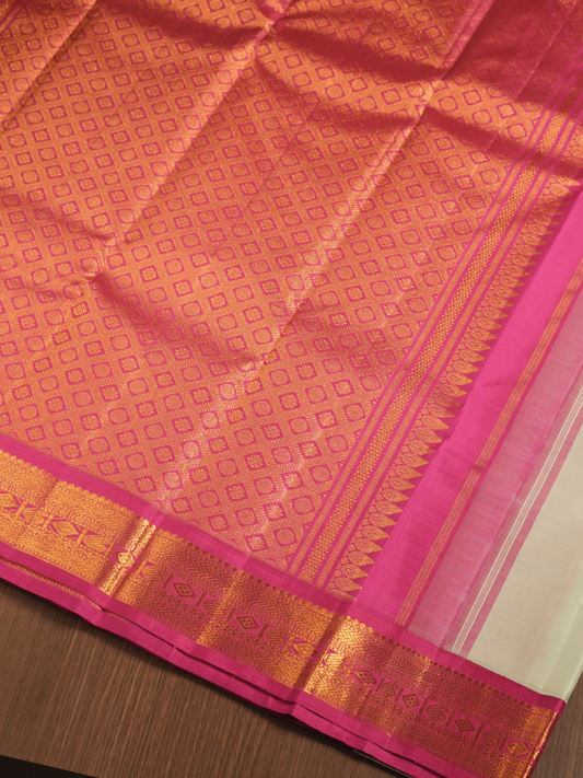 Silk Mark Certified Handloom Kanjivaram Silk Saree  |  Warm Ivory