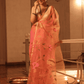 Neon Orange Hand Made Jamdani Saree -099
