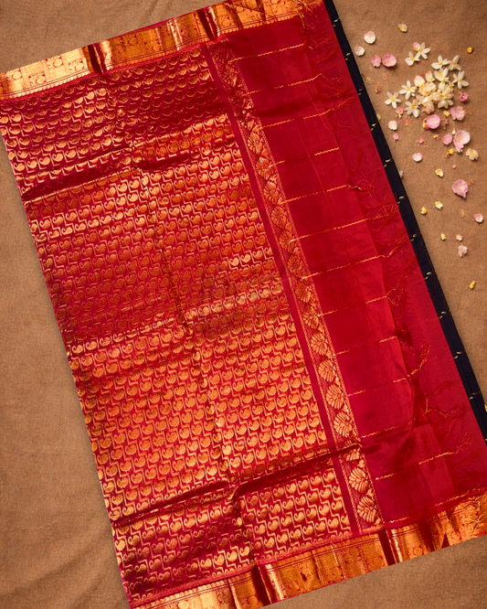 Handloom Korvai Silk Cotton Saree  |  Steel Blue