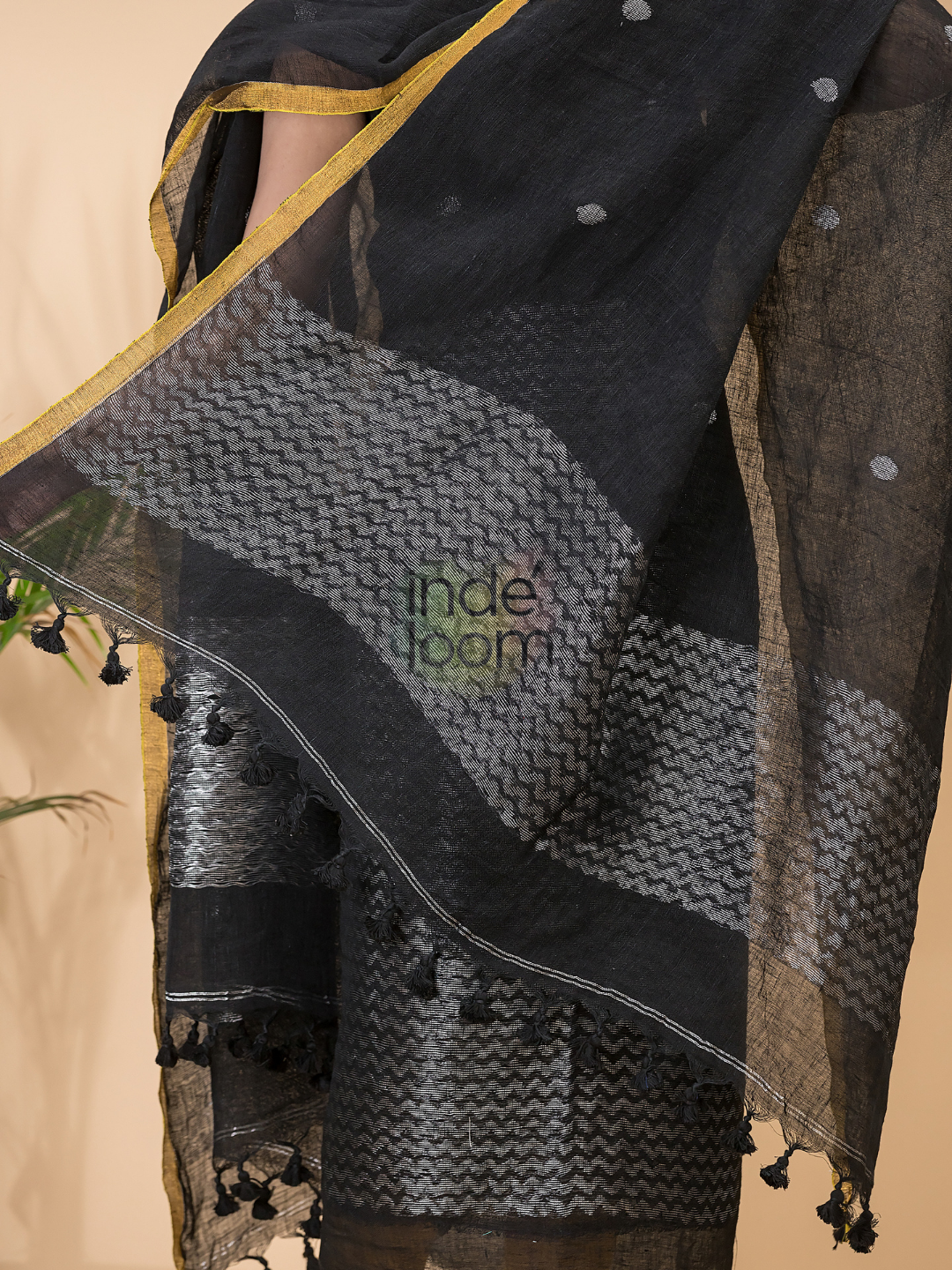 Dark Black Linen X Linen 2-Piece Set Kurti & Dupatta (UNSTITCHED) -082