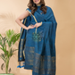 Classic Blue Organic Linen 2-Piece Set Kurti & Dupatta (UNSTITCHED) -084