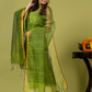 Handwoven Jamdani Muslin Unstitched 2-piece Kurti | Parrot Green