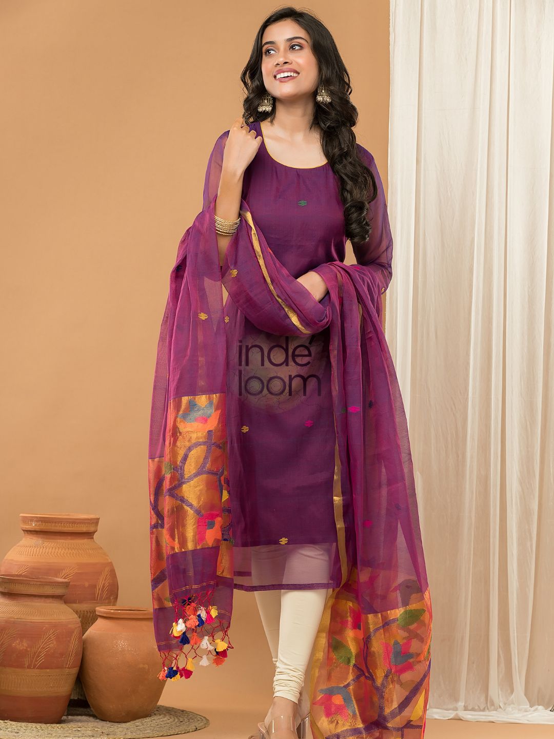 Berry Plum | Handloom Jamdani Muslin Unstitched 2-Piece Kurti