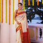 Pure Handloom Korvai Saree | Cream White and Red