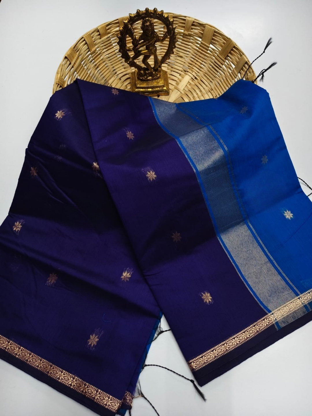 Maheshwari Silk Cotton Saree – Festive Elegance | Indigo Blue