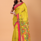 Silk Saree With Neon Yellow - 138
