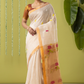 Handwoven Jamdani Muslin Saree | Off-White and Gold | All-over Buttas with All-over Jamdani weaves