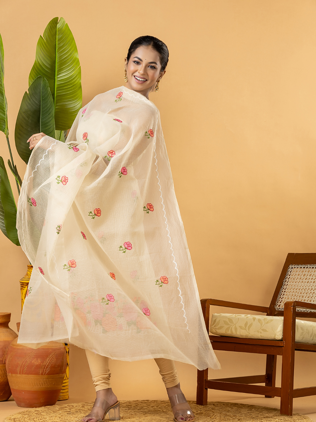 Classic Kota Doria Cotton Unstitched 2-Piece Kurti | Cream