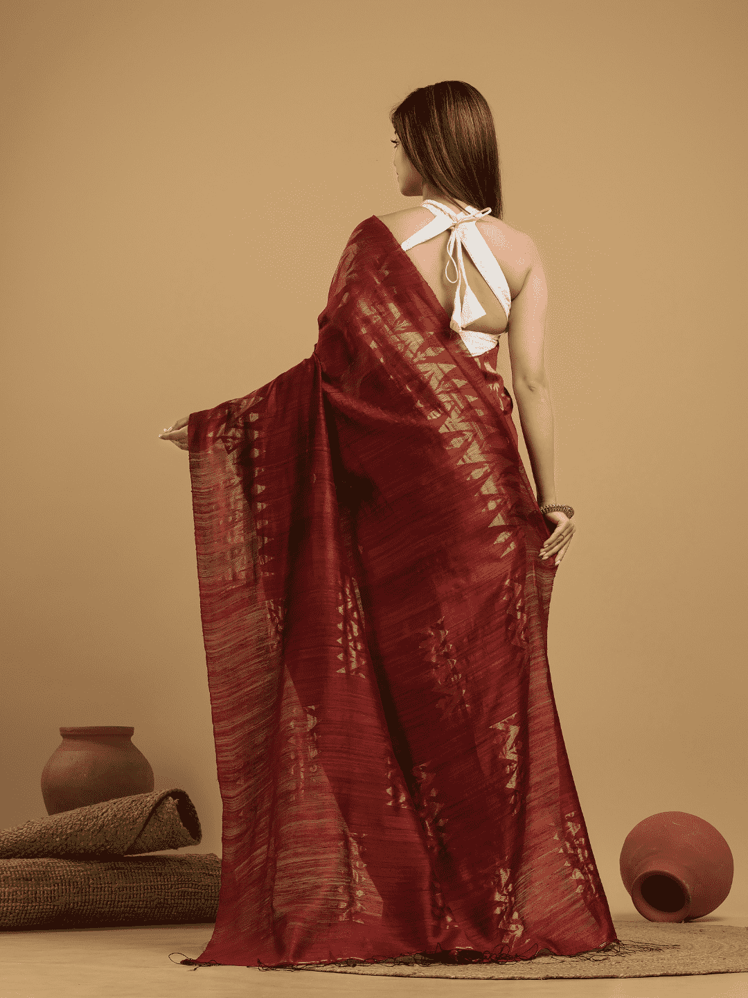 Blood Red Matka Silk Jamdani Saree - 050 - indeloom