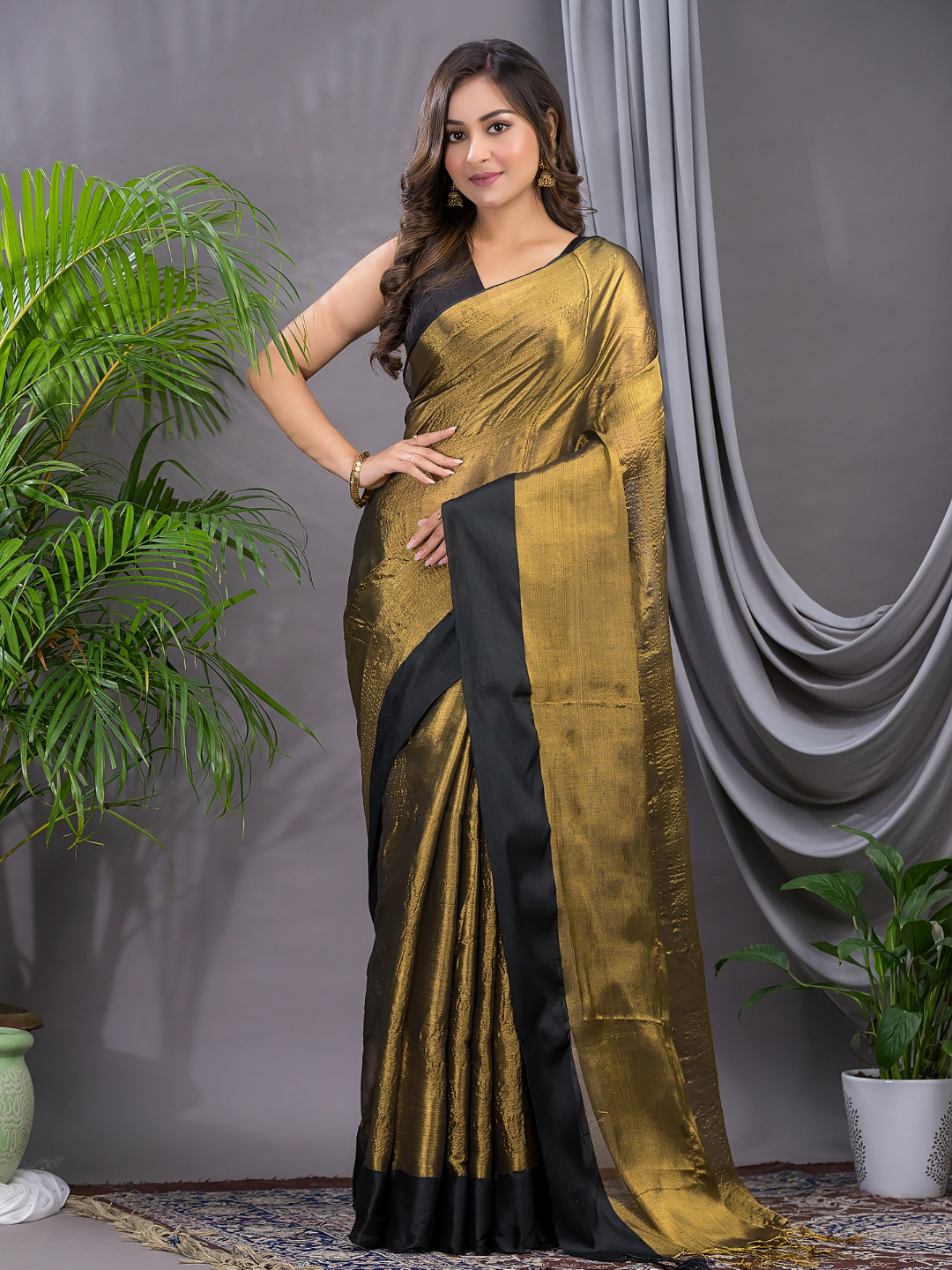 Tissue Silk Saree With Olive Green - 013