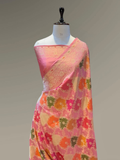Pure Banarasi Exclusive Ektara Kora JAMDANI Tilfi saree  | Coral Pink